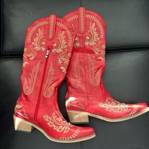 Red Embroidered Western Boots